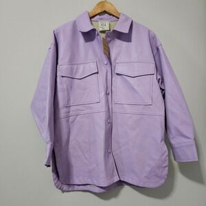 Style Rack Lavender Purple Faux Leather Shacket Button Front Jacket Womens Small